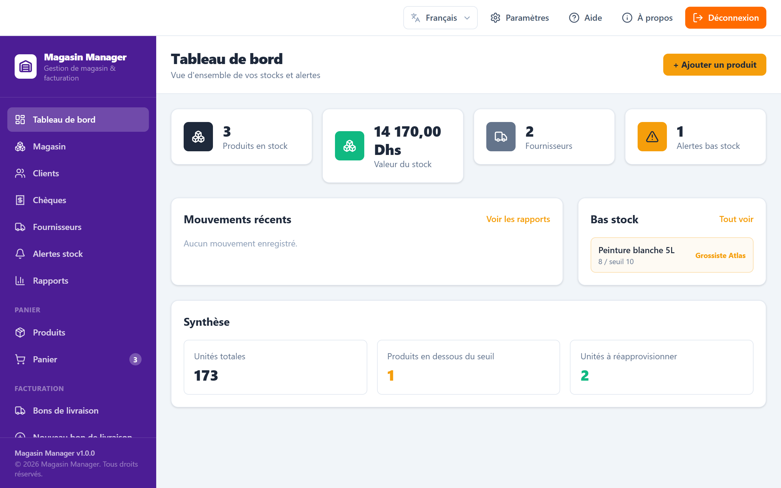 Magasin Manager dashboard
